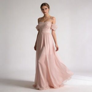 SOLEBLU | Baby Pink Embroidered Cold Shoulder Maxi Dress Sz S